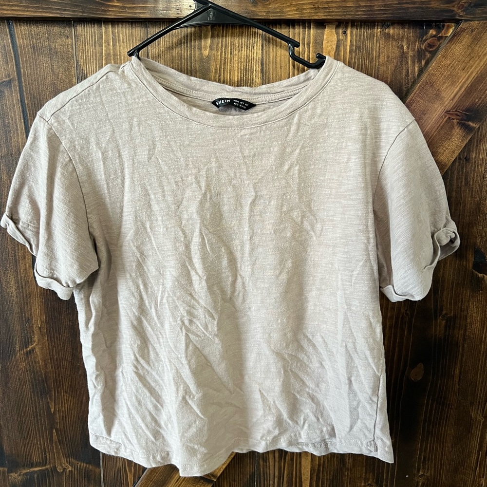 Light Brown T-shirt with Rolled Sleeves